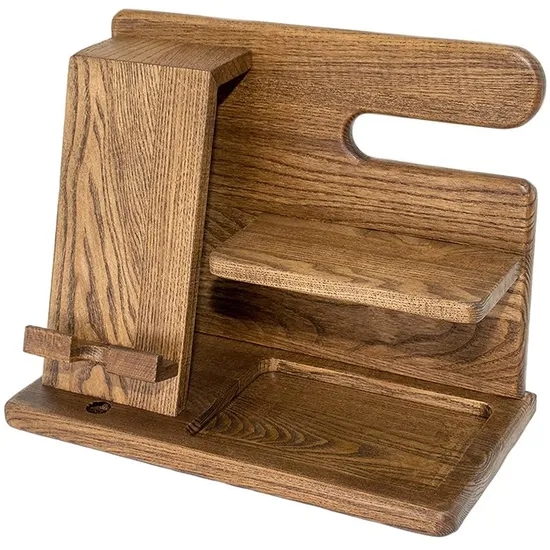 Wooden Cell Phone Holder Wood Phone Docking Station Key Ring Wallet Holder