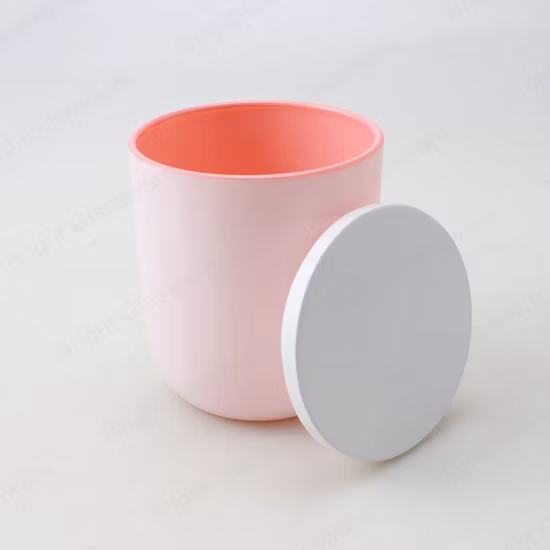 Großhandel: Weiß-Rosa-Blau-Malerei-Kerzenhalter aus Glas mit Holz- und Metalldeckeln